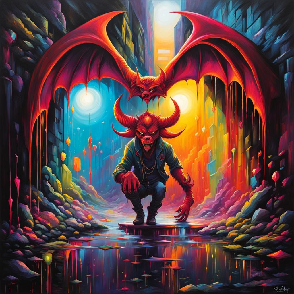 Graffiti Demon in Colorful Polychromatic Style