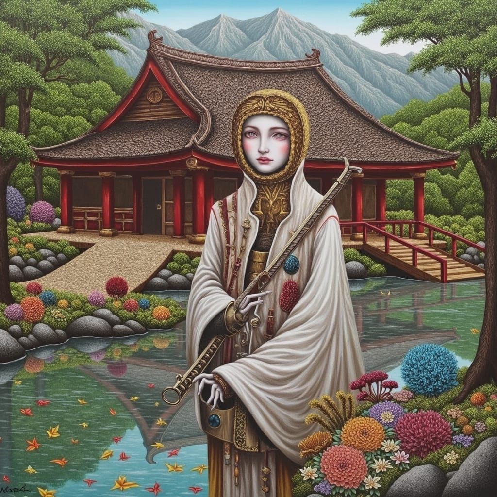 Surreal Kitsune Portrait in Watercolor Style