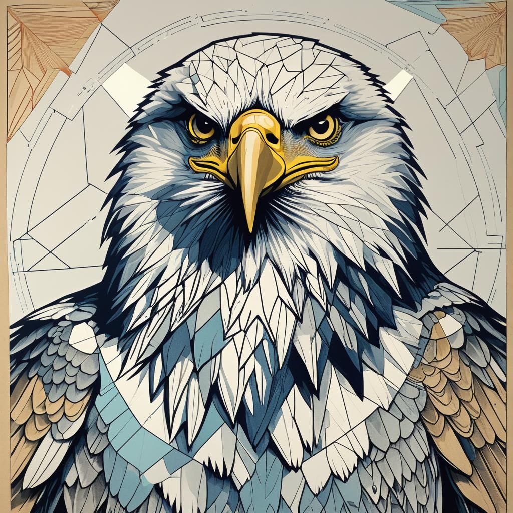 Geometric Eagle Screen Print with Thick Outline