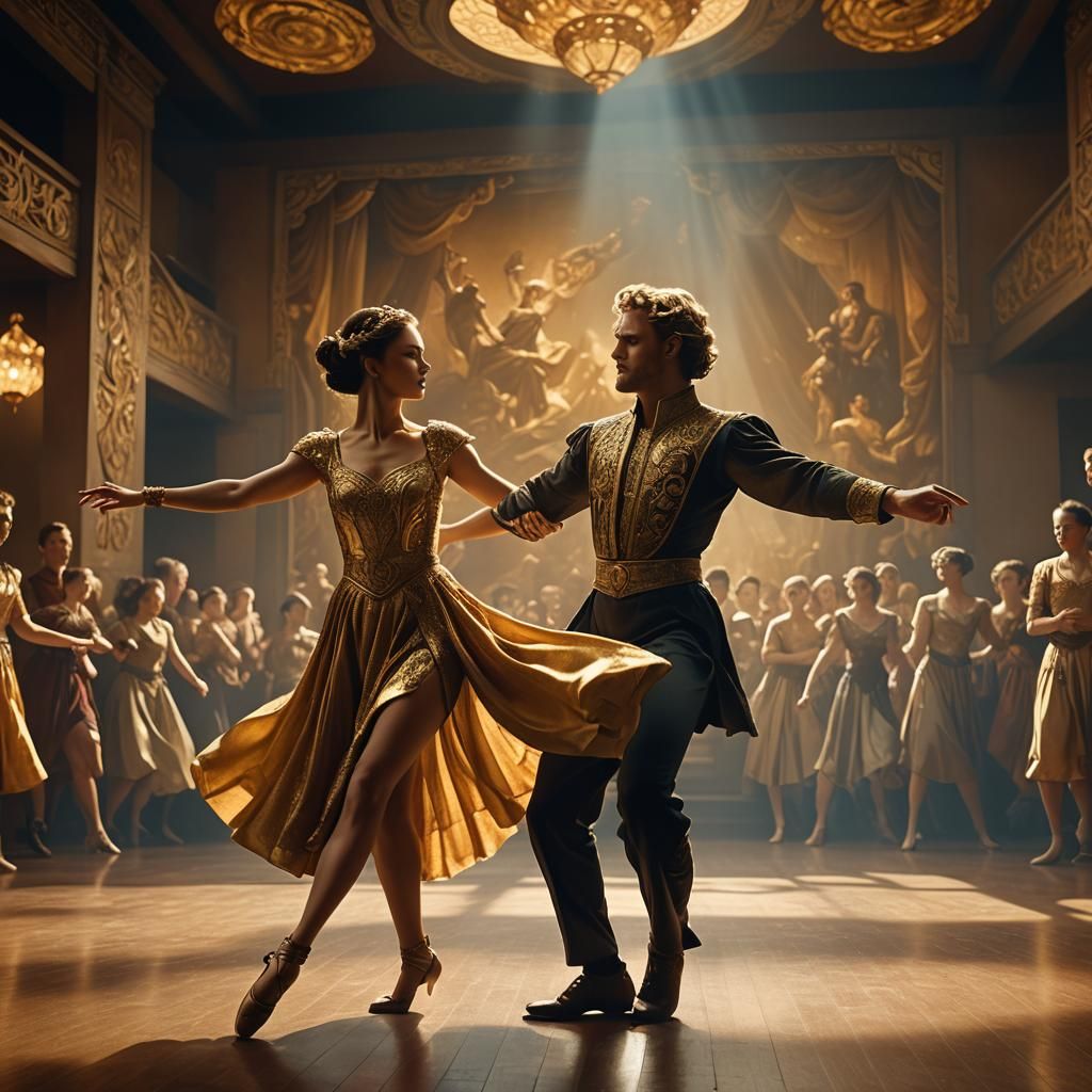 Dancers in Studio with Dramatic Lighting