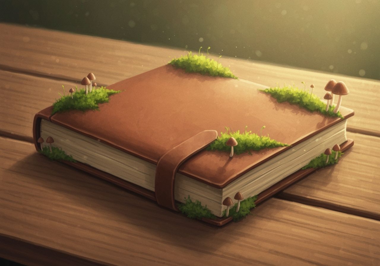 Moss-Covered Journal in Gouache and Pastel Style