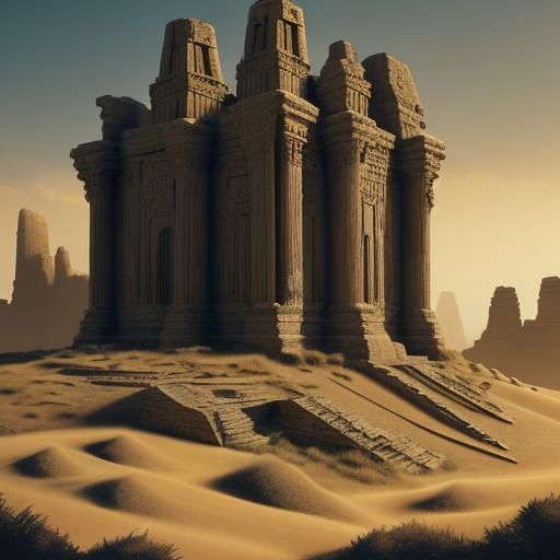 Desert Temple Ruins in Frazetta-Inspired Fantasy Art