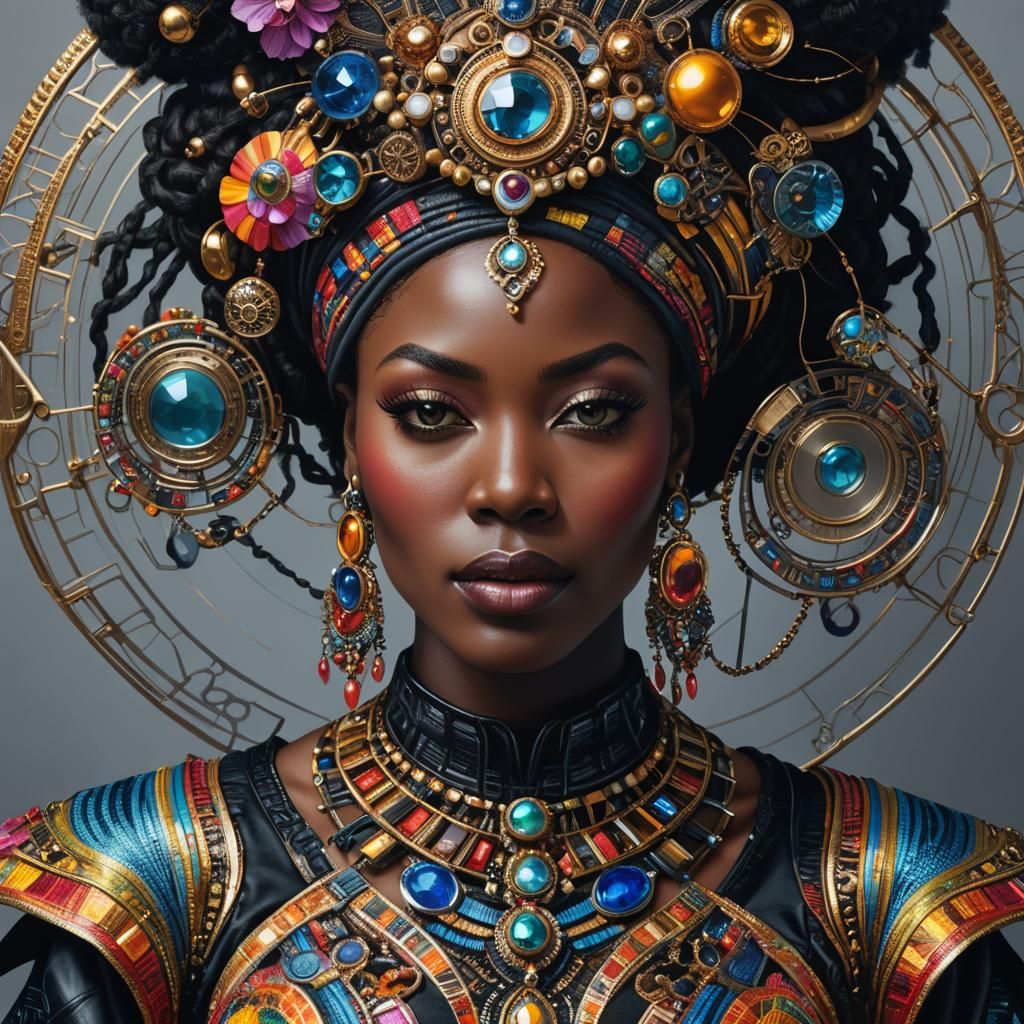 Hyperrealistic Portrait of Woman in Futuristic Attire
