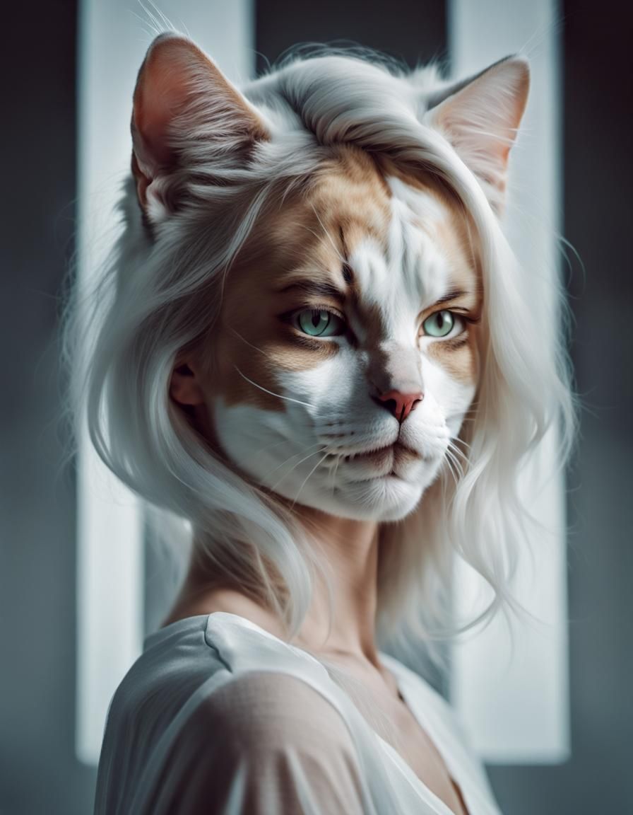 Blended Portrait: Woman and Cat Fusion