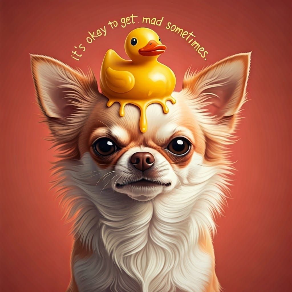 Playful Chihuahua with Melting Rubber Duck