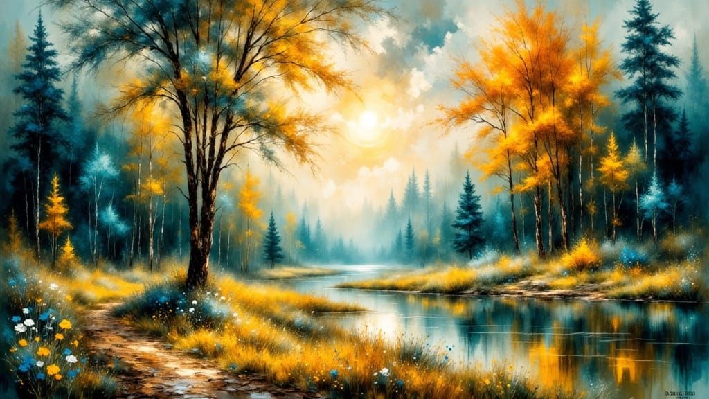 Majestic Forest Landscape in Impasto Acrylic