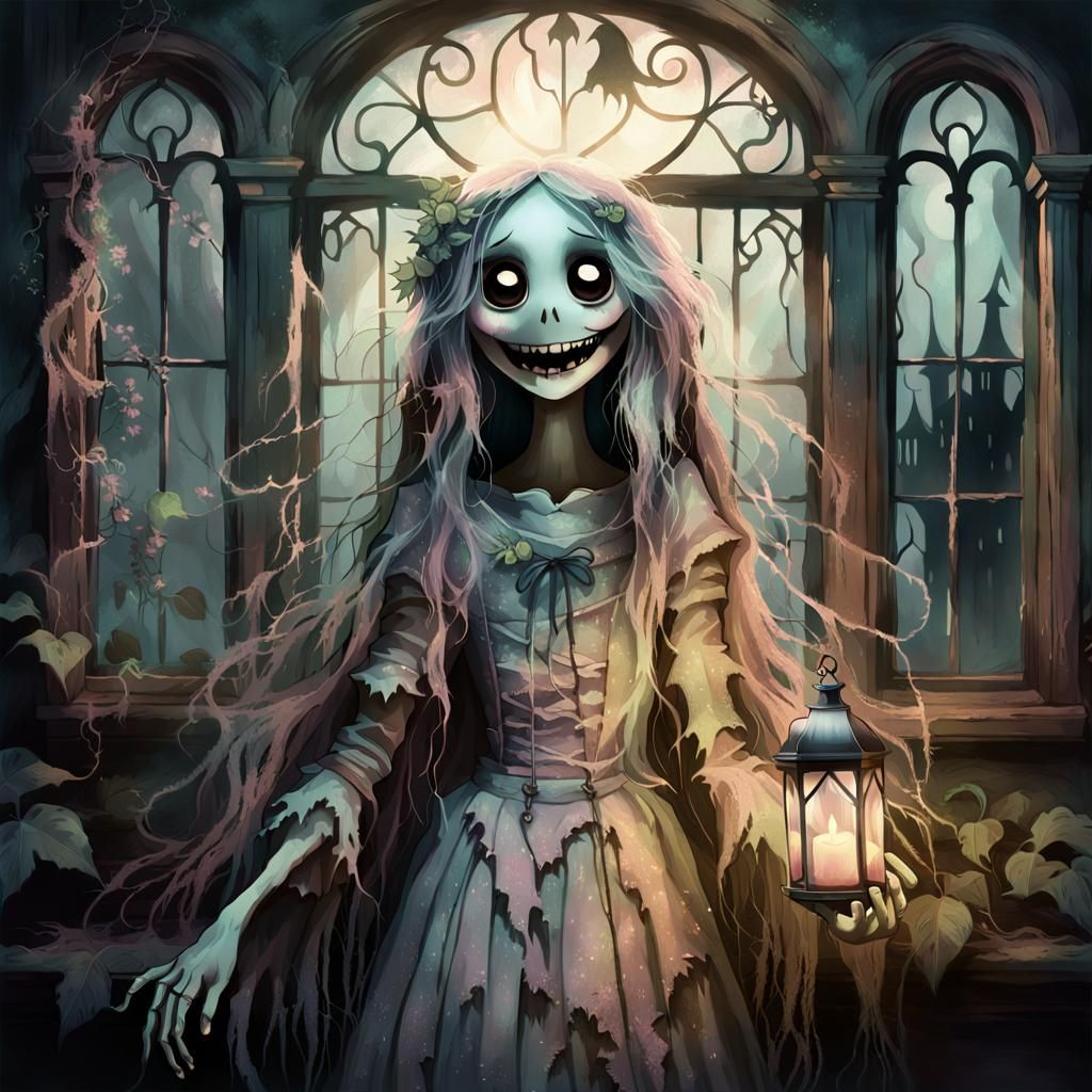 Ghostly Apparition Smiling in Haunted Mansion