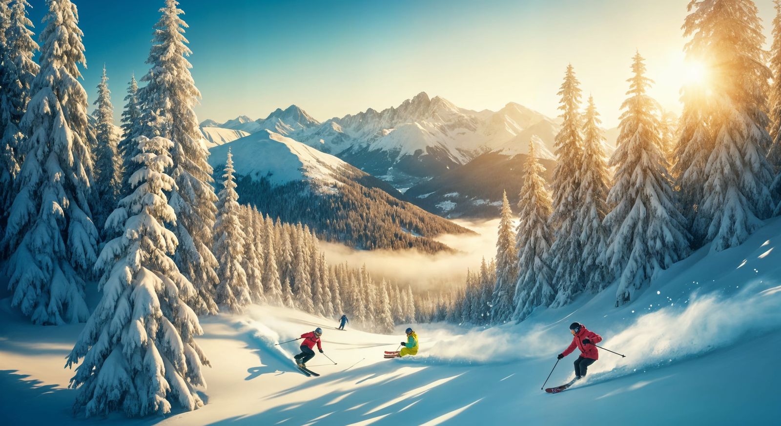 Winter Alpine Ski Slope in Vibrant Sunlight