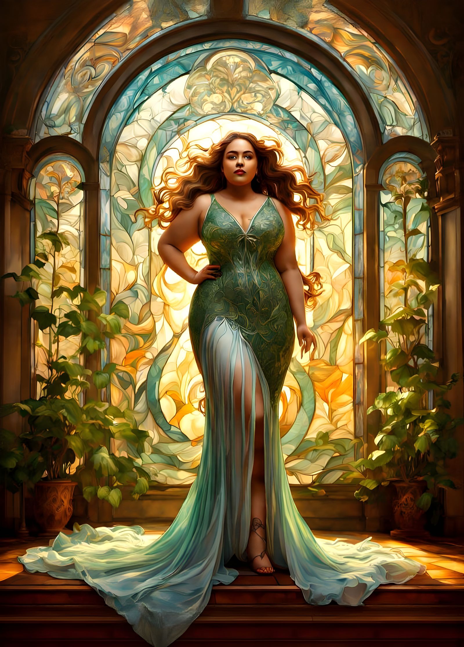 Art Nouveau Woman in Ivy Lingerie