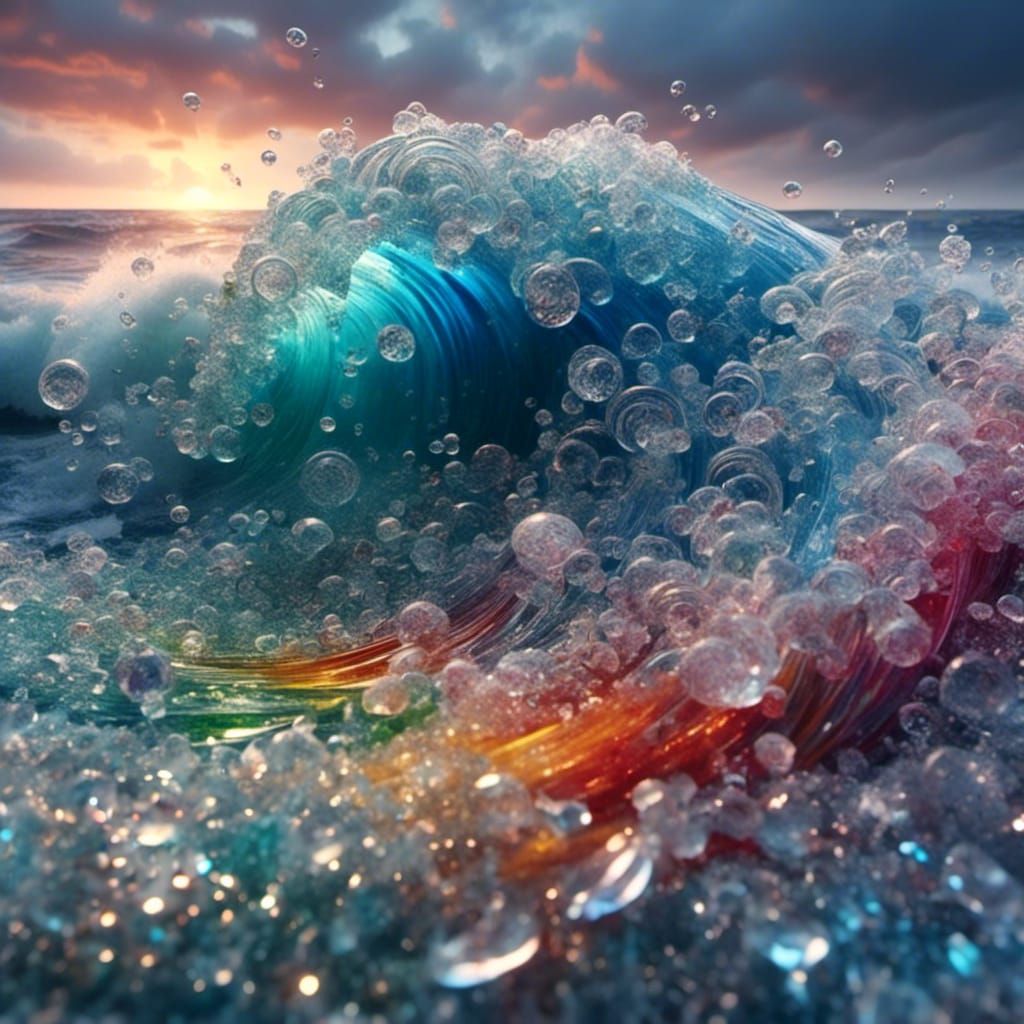 Rainbow Glass Ocean Wave: Digital Matte Painting