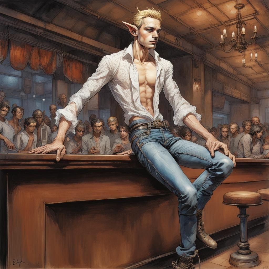 Modern Elf in the style of Enki Bilal