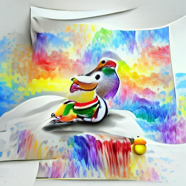 Rainbow Duck Detailed Painting on White Background