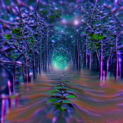 Deep Green Forest with Cosmic Path