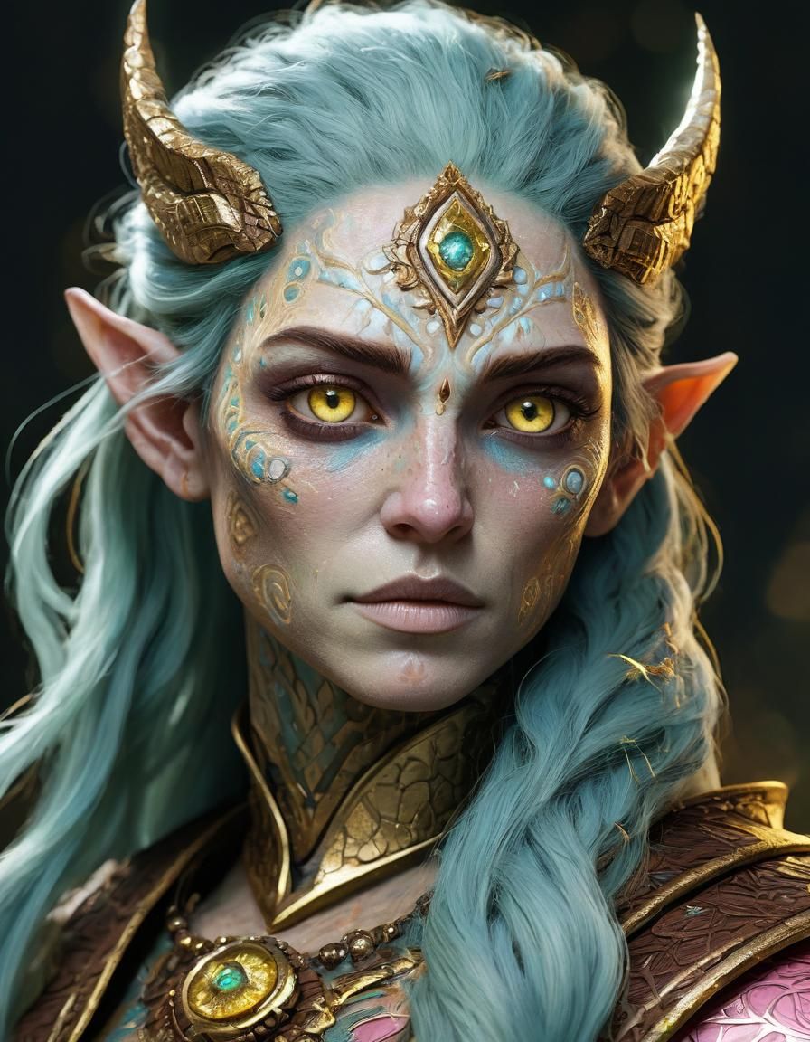 Enchanting Fantasy Character with Golden Eyes, Digital Paint...