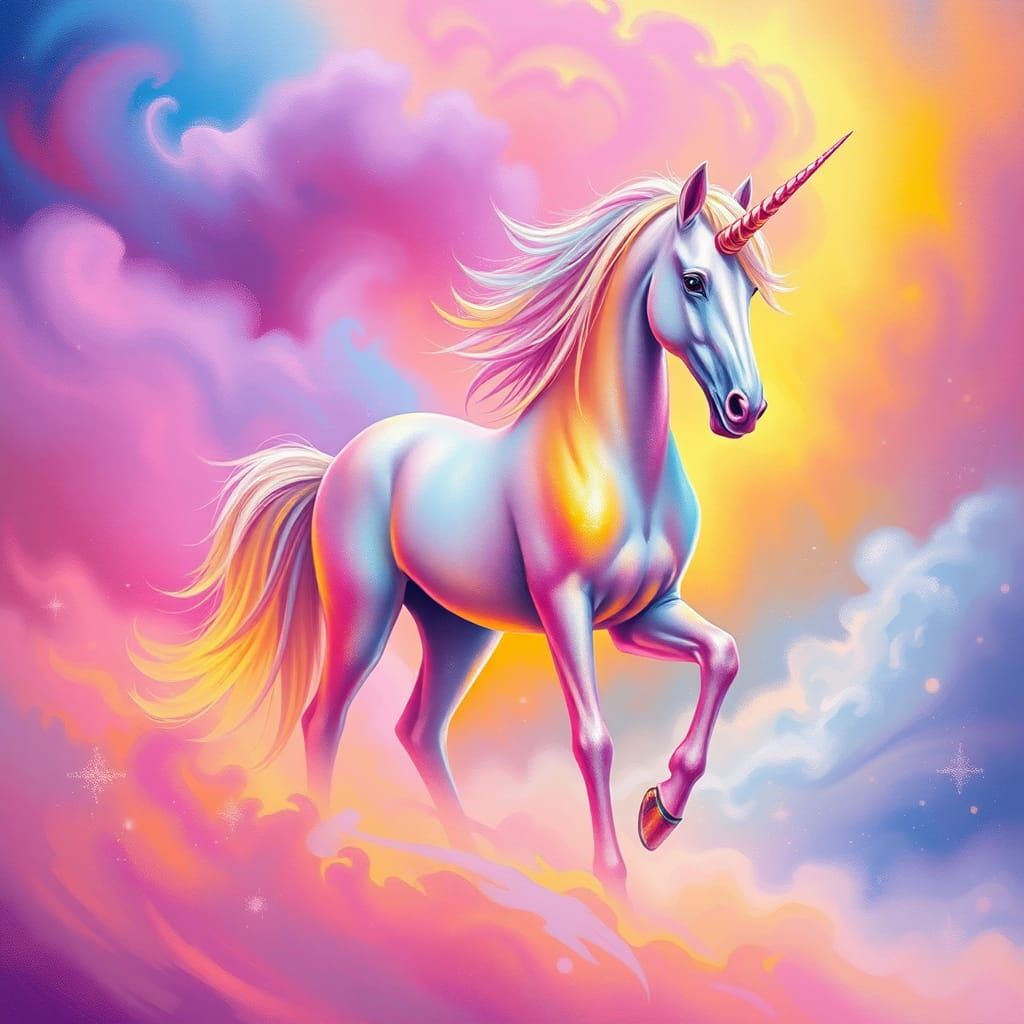 Rainbow Unicorn in Dreamlike Landscape
