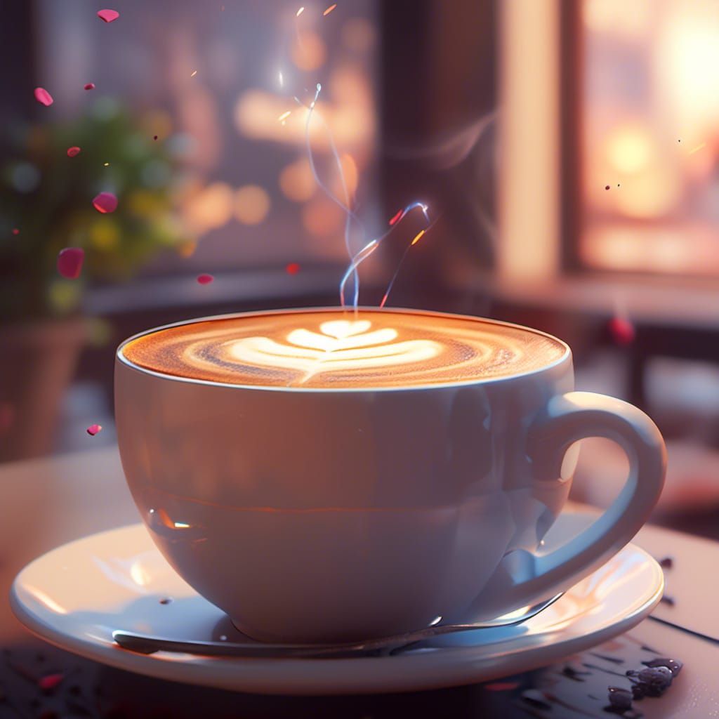 Floating Coffee Cup in Anime Style 3D Art