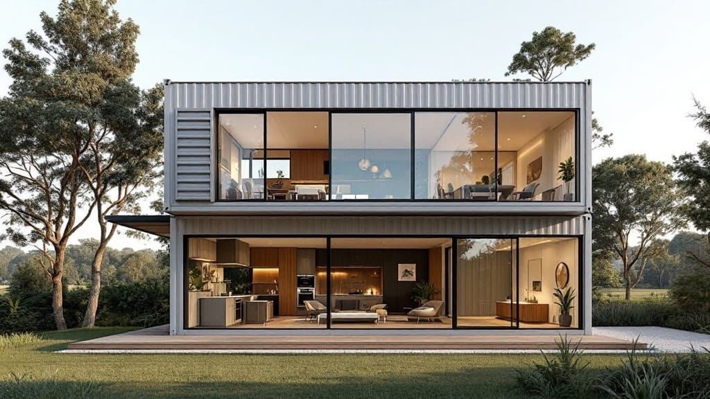 Minimalist T-Shape Shipping Container House with Rooftop Vie...
