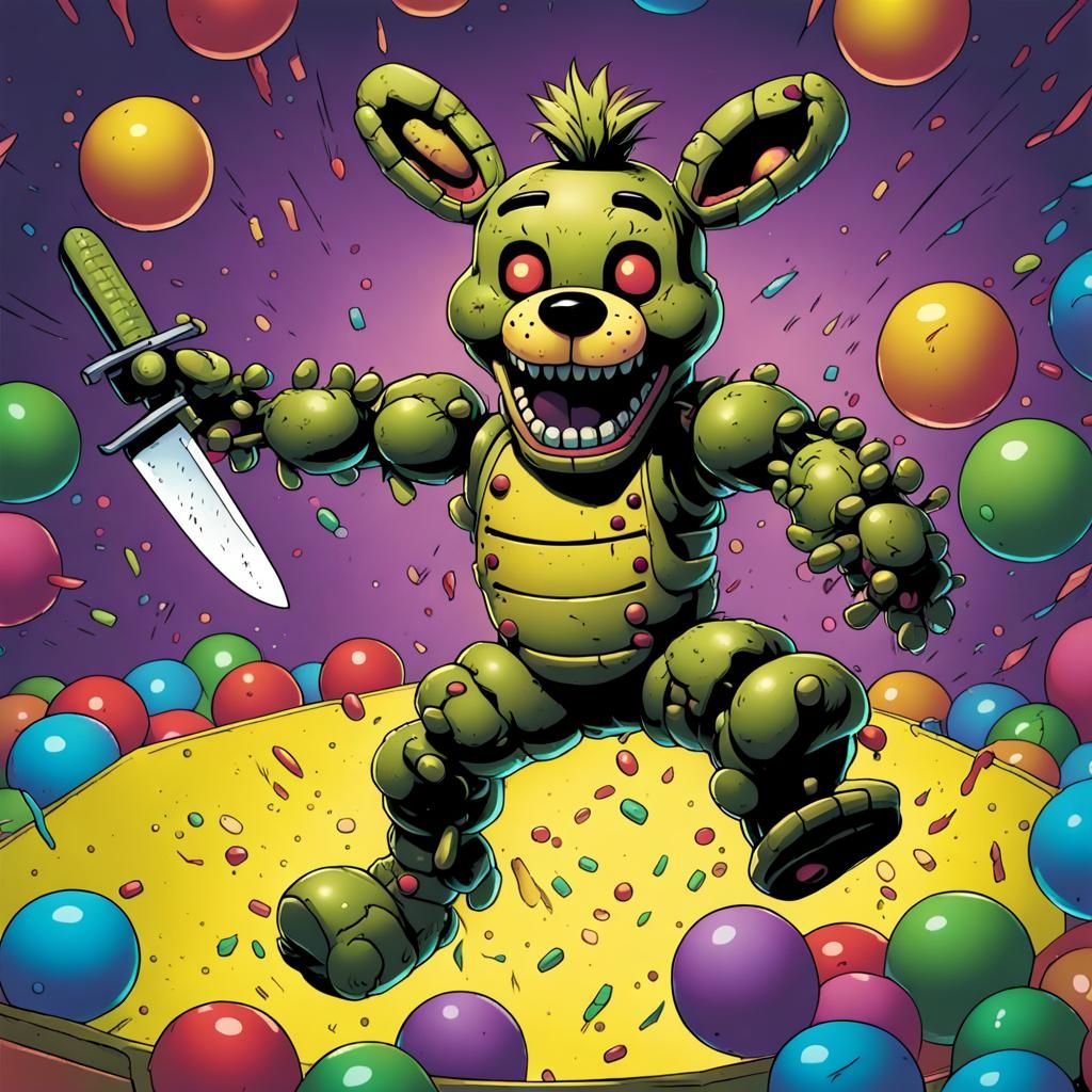 Springtrap Leaps from Ball Pit: Comic Book Art