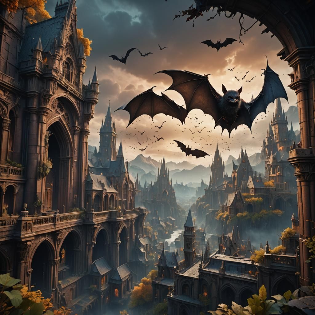 Detailed Bat Matte Painting in Deep Color