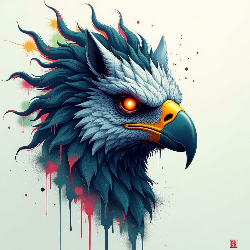 Distorted Hippogriff Portrait in Glitch Art Style