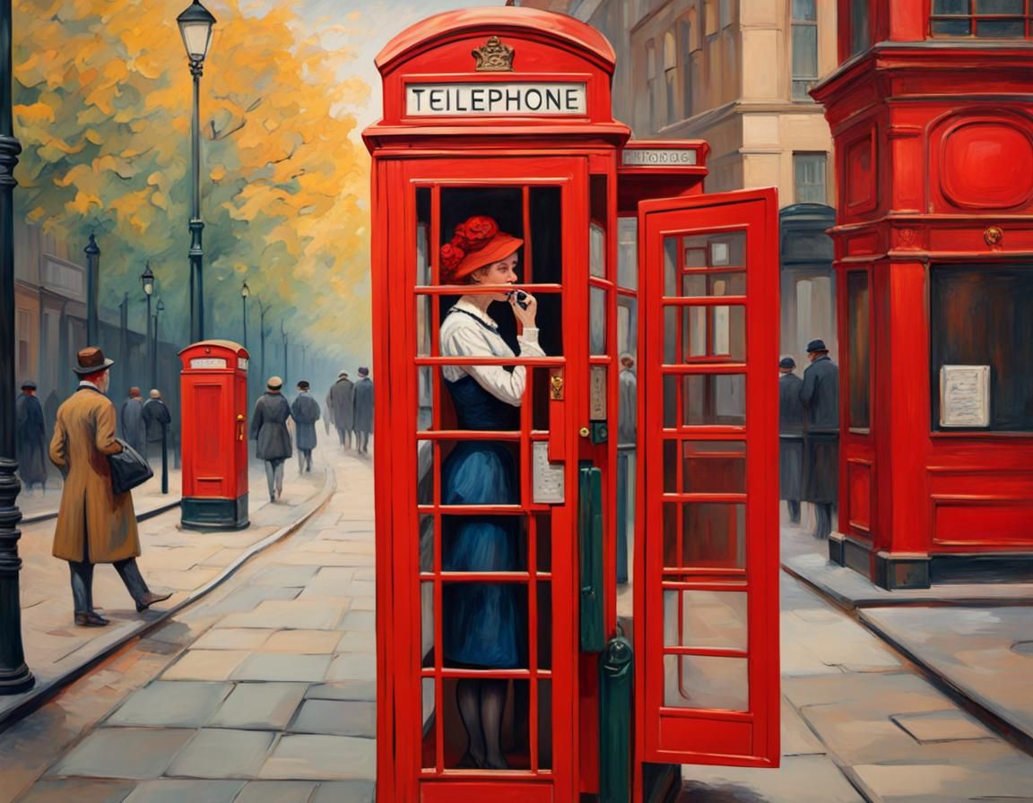 Red London Telephone Box, Toulouse-Lautrec Style