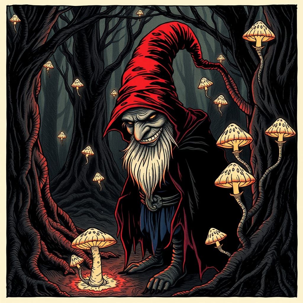 Mischievous Gnome in Art Nouveau Style