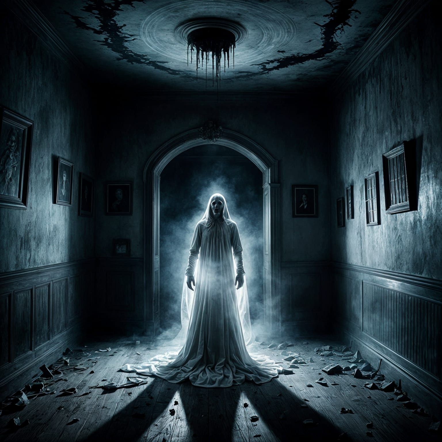 Surreal Haunted Spectre in a Creepy Abandoned Room