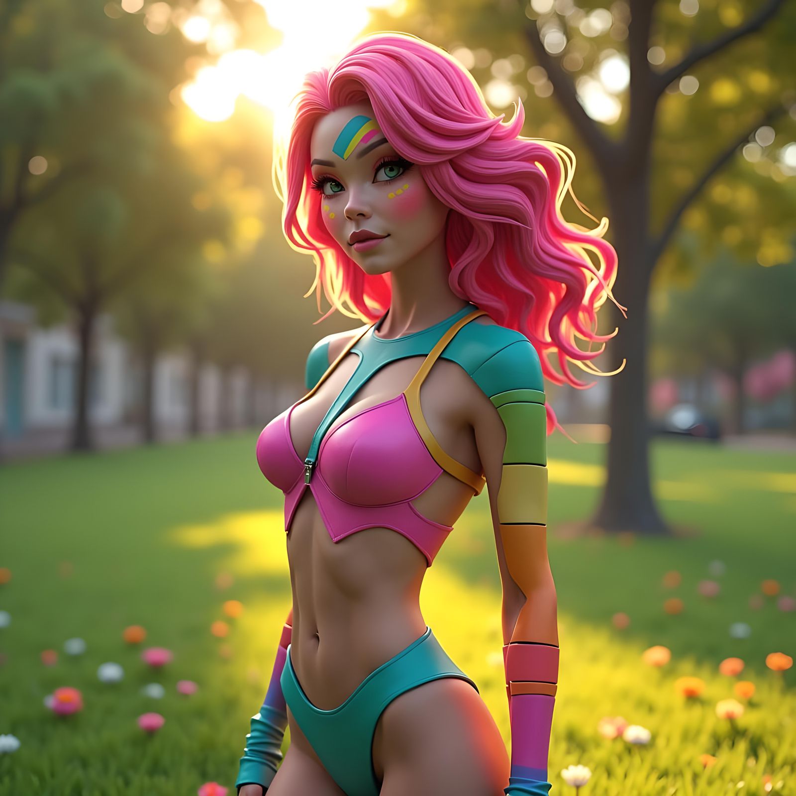 Radiant Spark in Sunny Park: Digital Art
