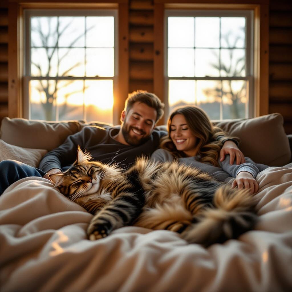 Relaxing Nap: Cat and Owner on Lazy Boy