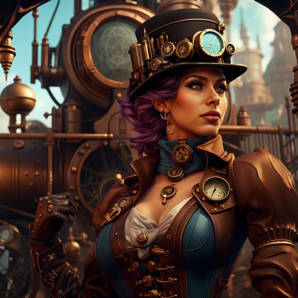 Steampunk Pin-Up: Detailed Fantasy Concept Art