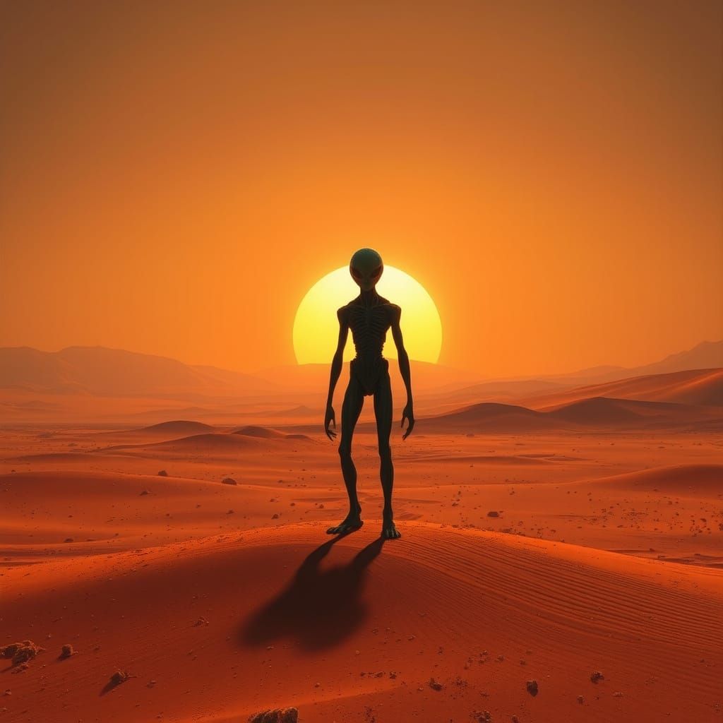 Mysterious Desert Stranger in a Futuristic Landscape