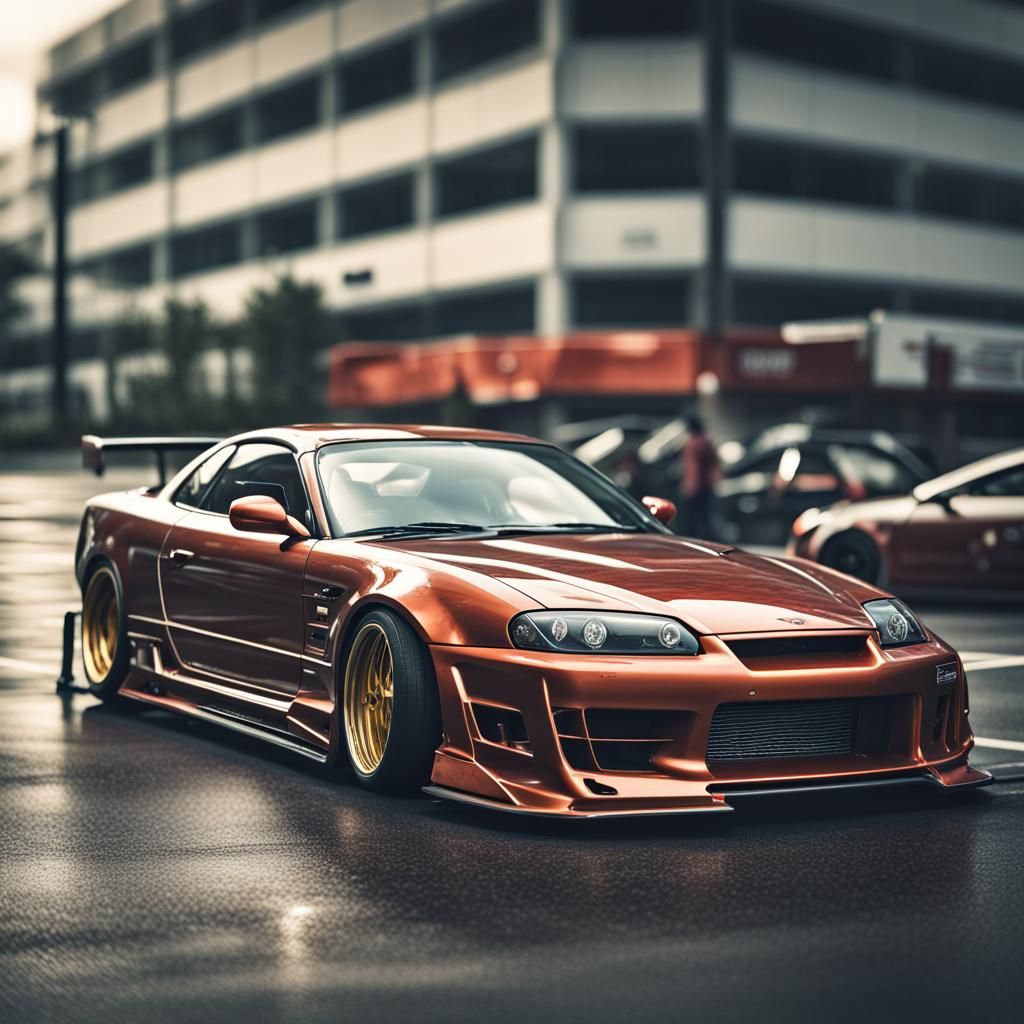 Sports Car Drifting in Parking Lot: Cinematic HDR