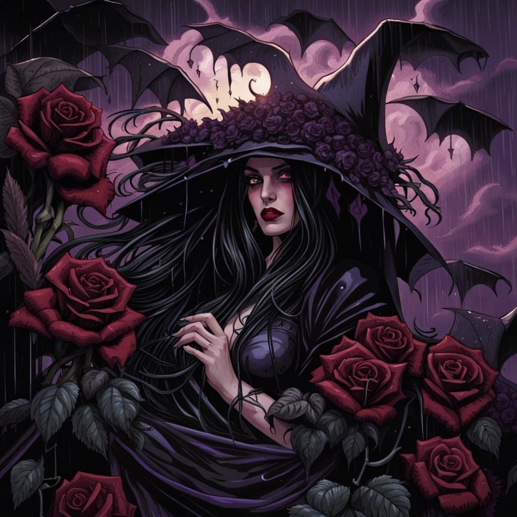 Gothic Vampire Fairy in Roses, Comic Book Art