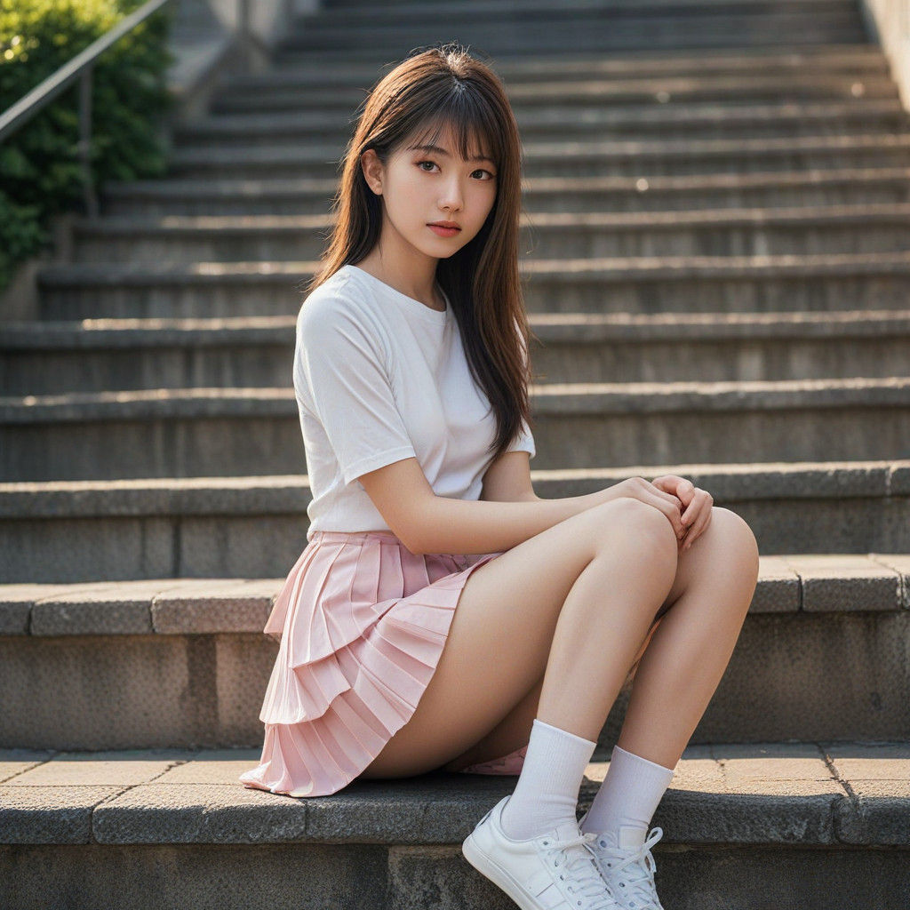 Young Japanese Actress in Elegant Mini Skirt Pose