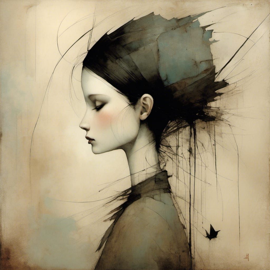 Woman in Crosshatch Style, Digital Illustration