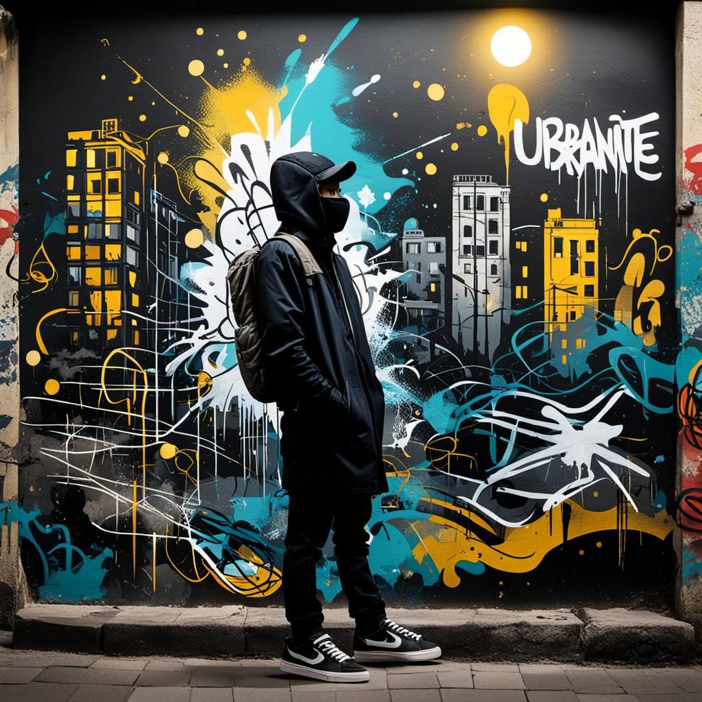Dynamic Urban Nightscape with Graffiti and Golden Light