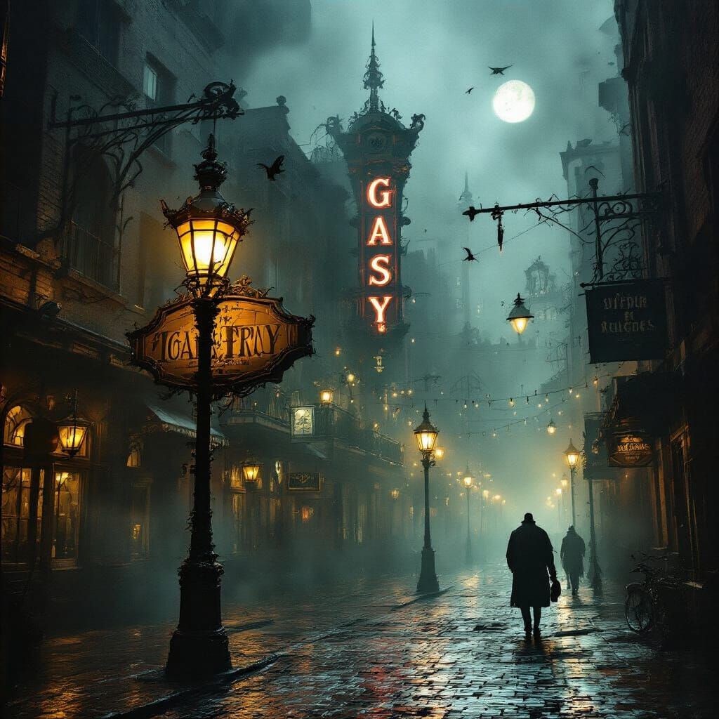 Gritty Gaslamp Fantasy Scene with Atmospheric Lighting