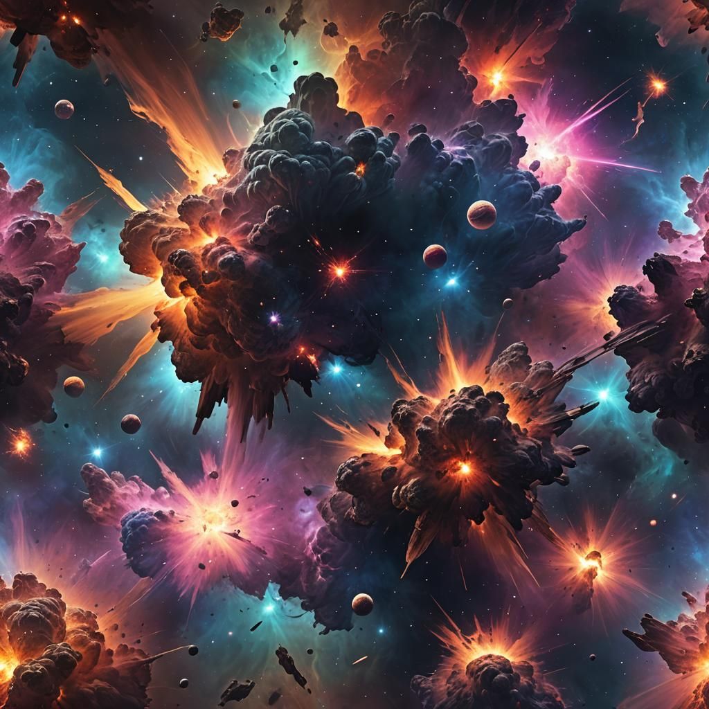 Exploding Planet in Colorful Nebula: Digital Art