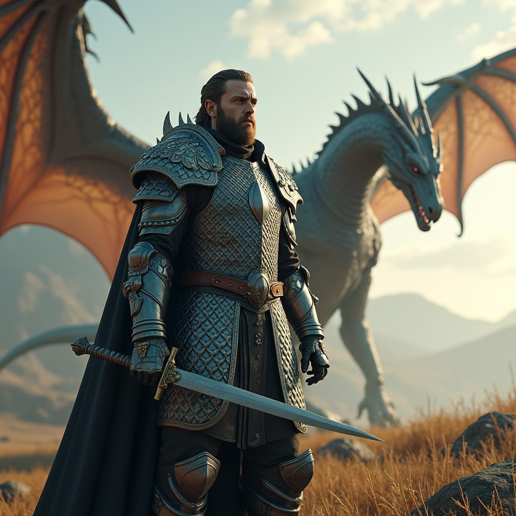Epic Dragon Knight in a Fantasy Landscape