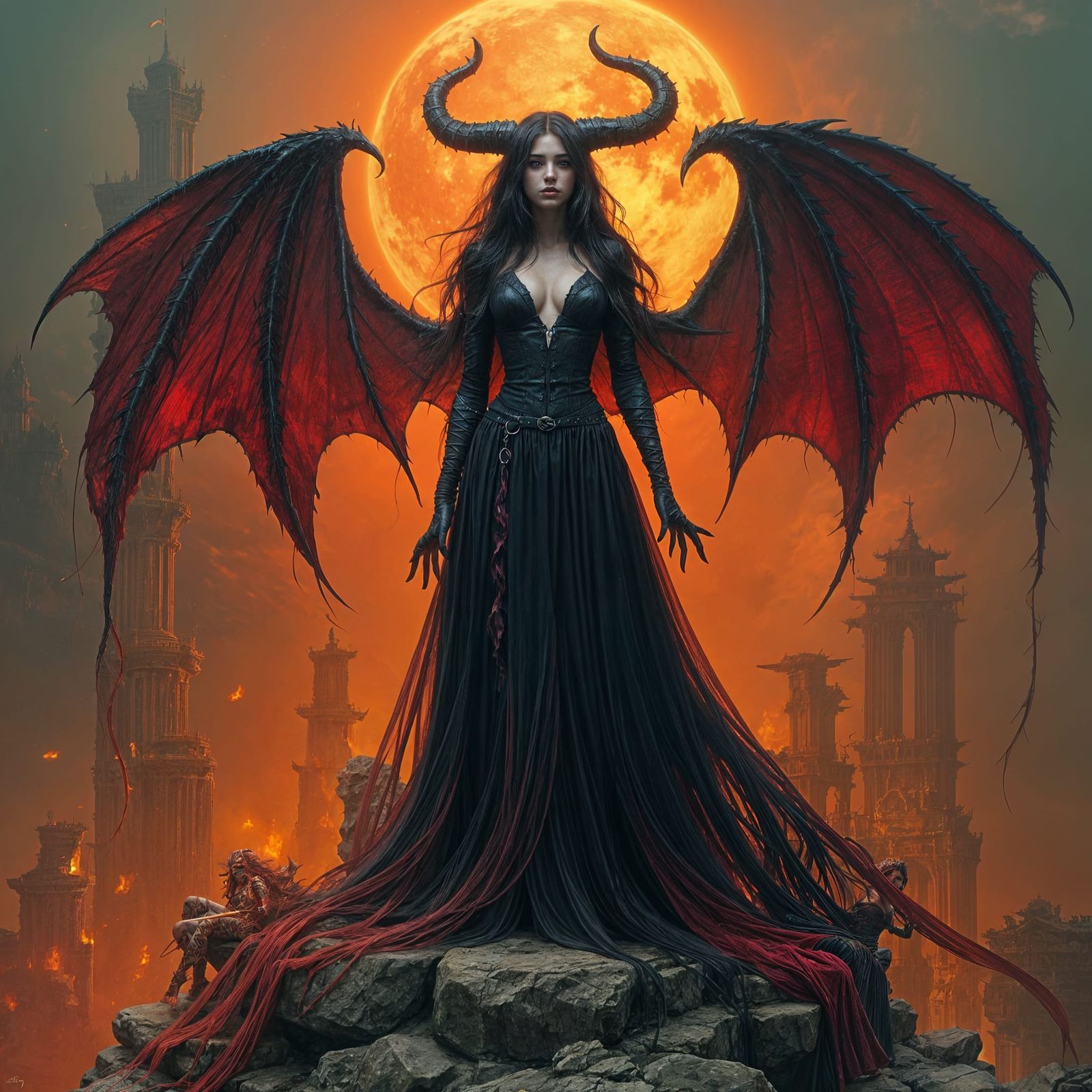 Fantasy Demon Lady in a Mythical Setting