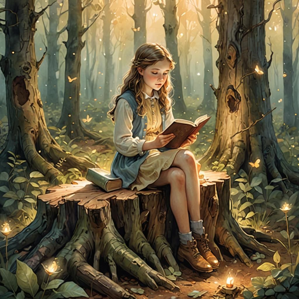 Idyllic Forest Scene in Watercolor Style