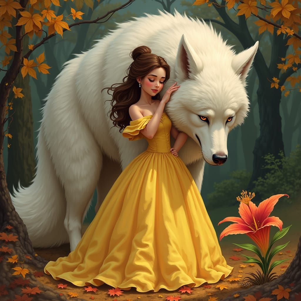 Princess Belle Crying in Mystical Autumn Forest