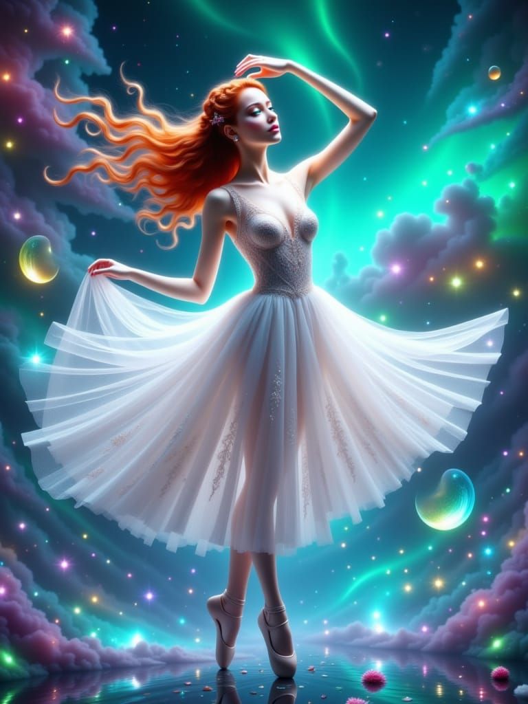 Ethereal Ballerina Dancing in Soft, Iridescent Light