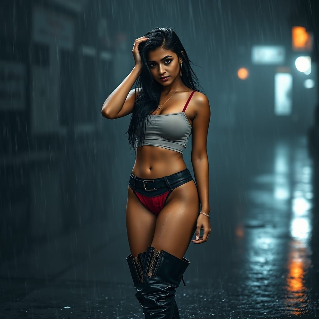 Rain-Soaked Fashion: A Photorealistic Portrait