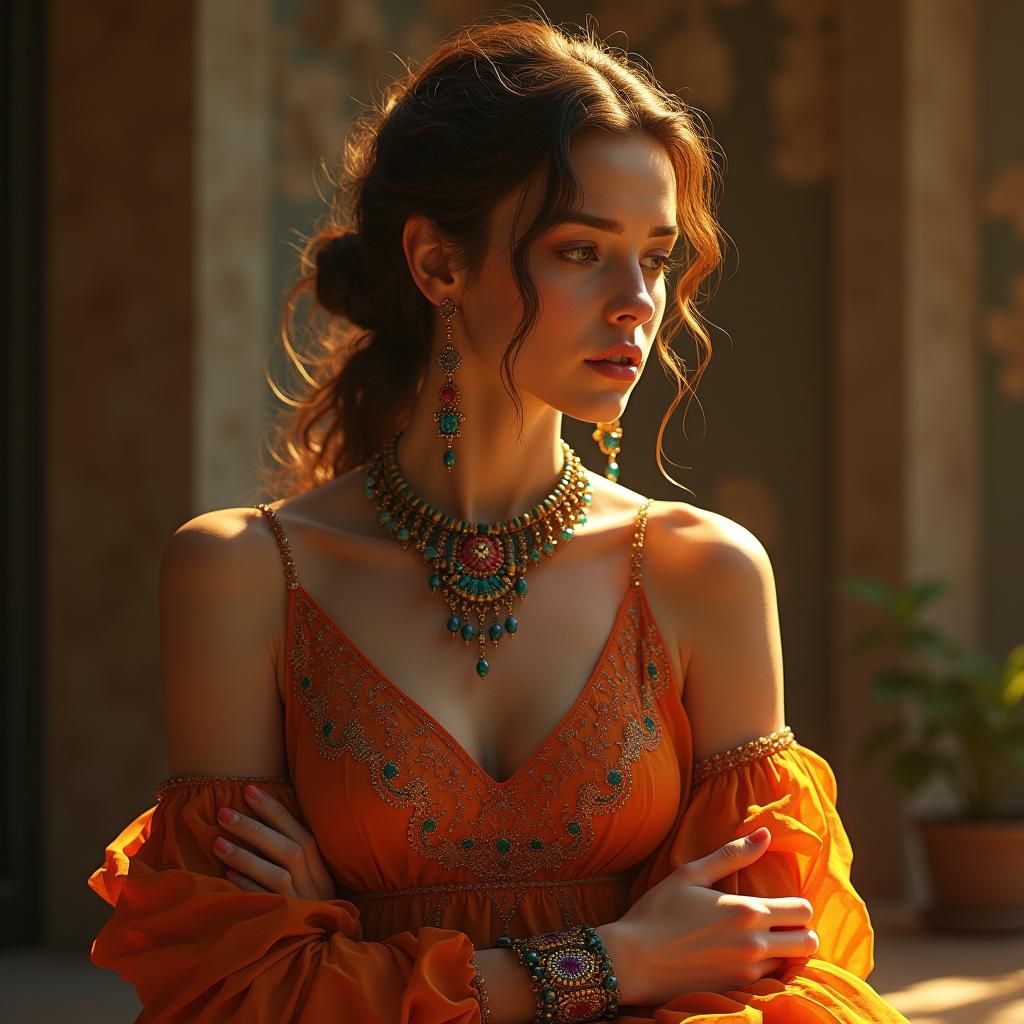 Young Woman with Colorful Beads in Fantasy Art Style