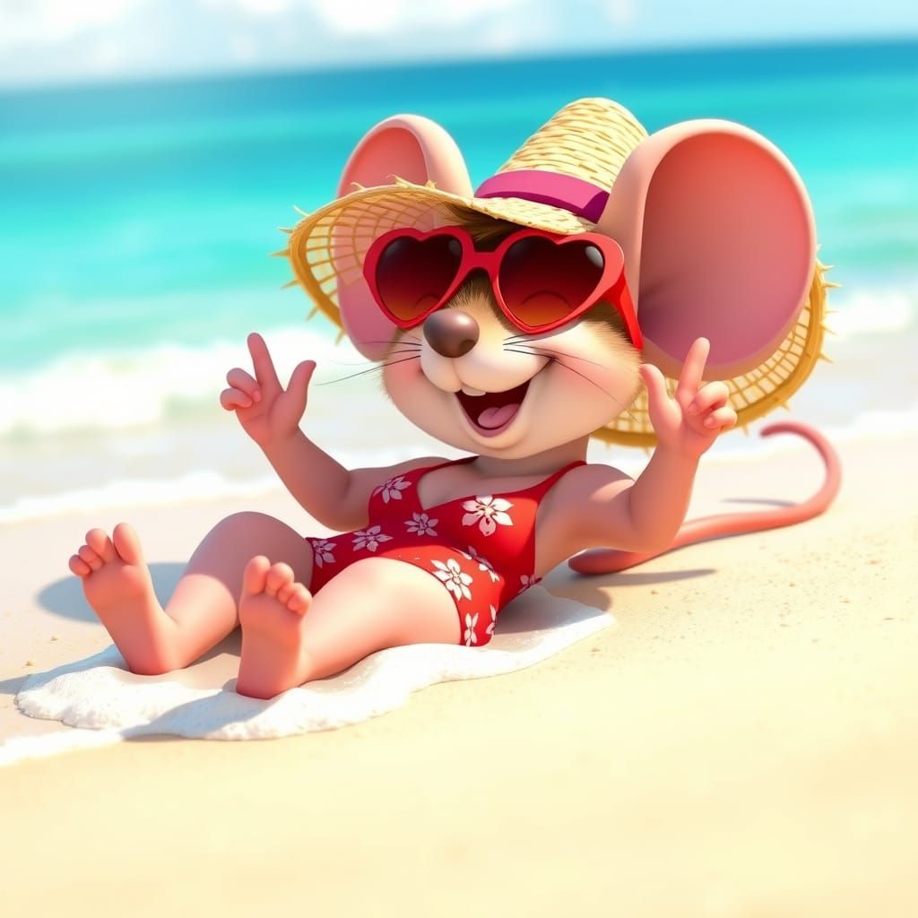 Anthropomorphic Mouse Enjoys Sunny Beach Day