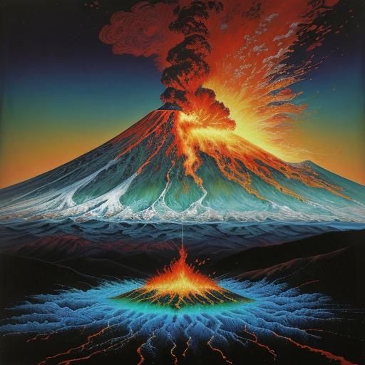 Fiery Eruption of Mount Fuji in Hyperrealism