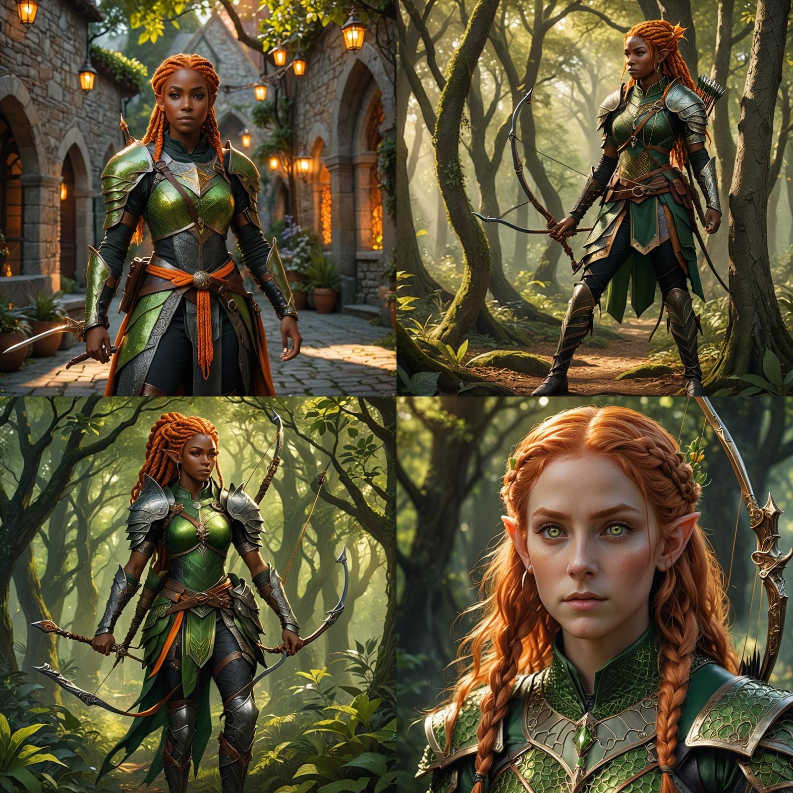 Orange-Haired Elf Warrior in Green Chainmail Armor