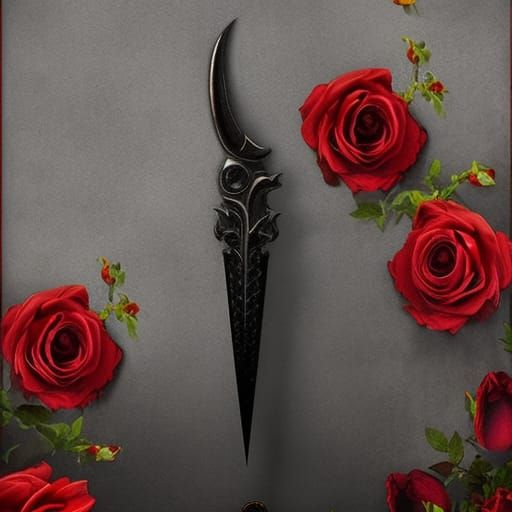 Beautiful sharp Gothic dagger With red roses& good craftsmanship vibes& High quality vibes& ethereal vibes& gothic vibes
