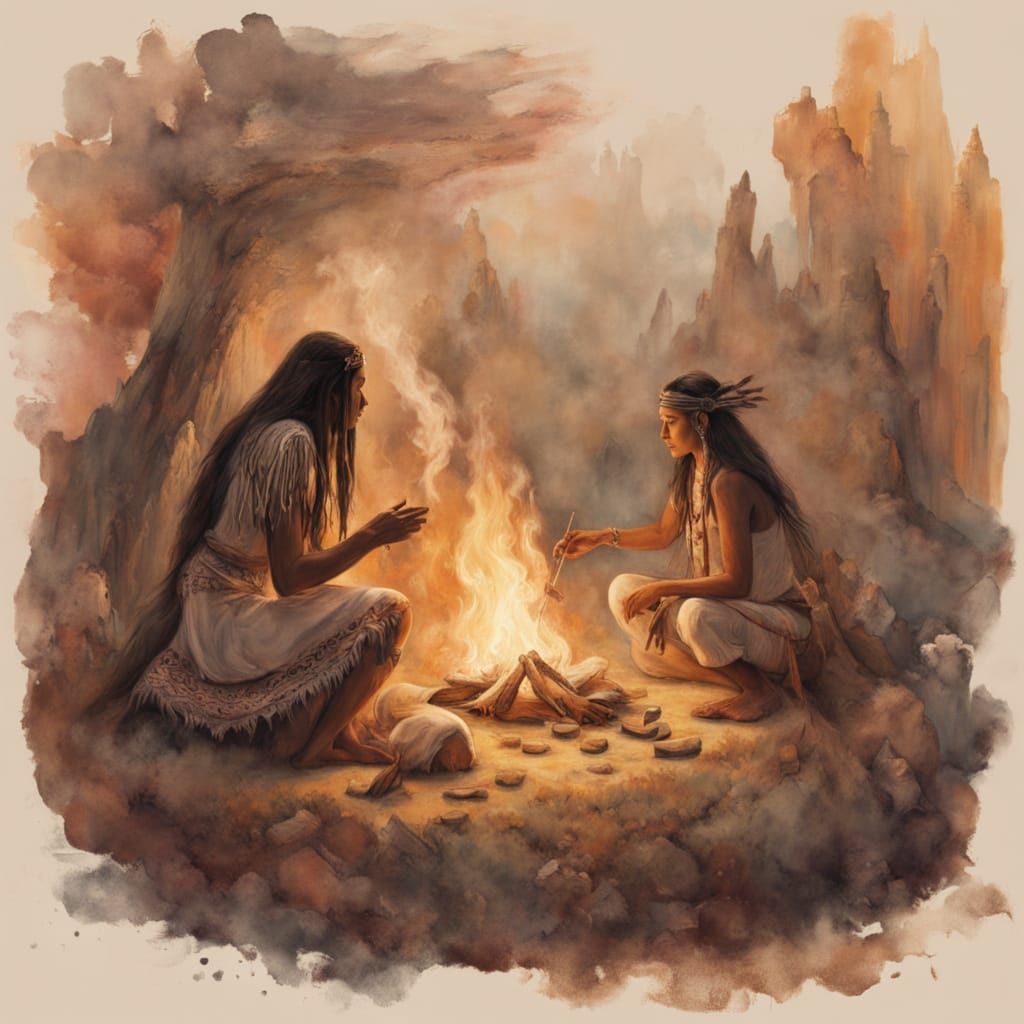Native American Chief Conjures Ghostly Spirits by Campfire
